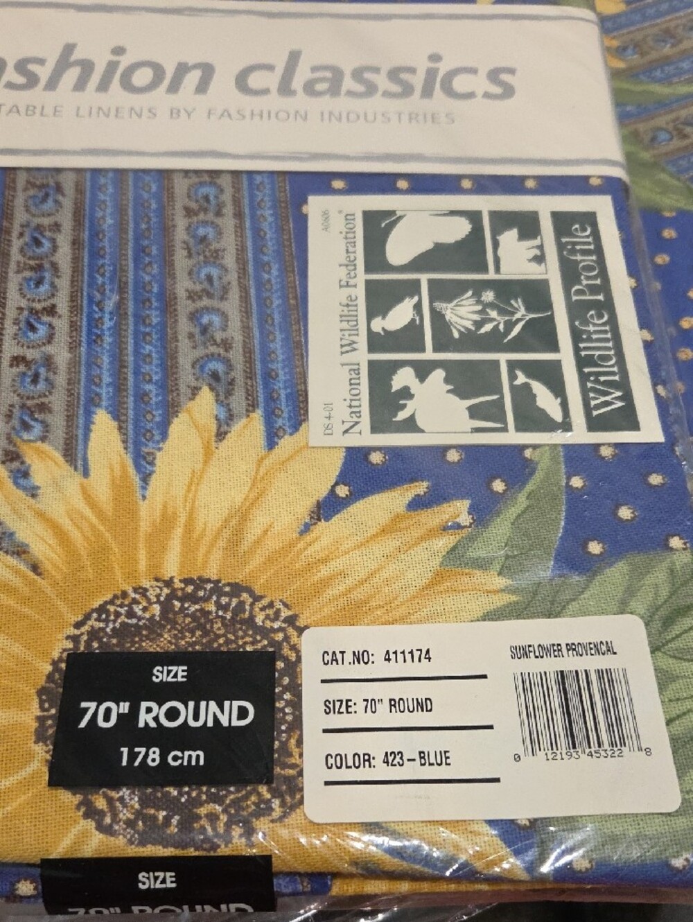 NWT Sunflower Blue Table Linens Set (8) Setting Round Tablecloth 70" - Picture 8 of 9